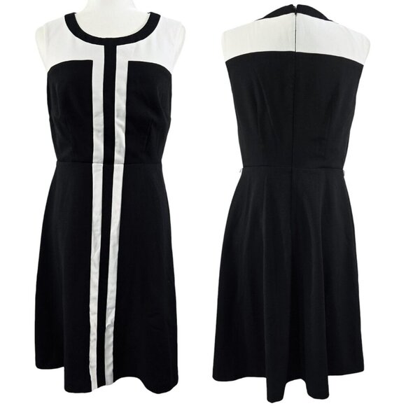 Calvin Klein Black White Colorblock Sleeveless Sheath Dress Evening Party - Picture 1 of 7